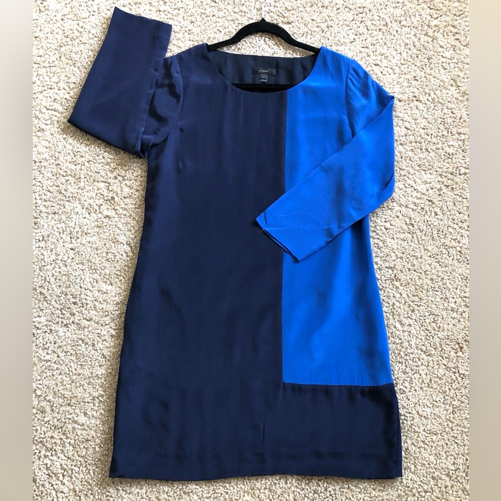 J. Crew silk mini dress, color lock cobalt/navy, 100% silk, size 4, length 33”